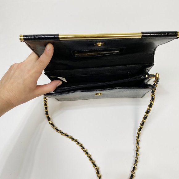 LEATHER Patent Croc Bag w CHAIN & Gold Hardware! - Picture 4 of 6